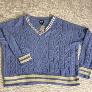 Lands' End Women's “Drifter” Light Blue V-Neck 100% Cotton Sweater NWT